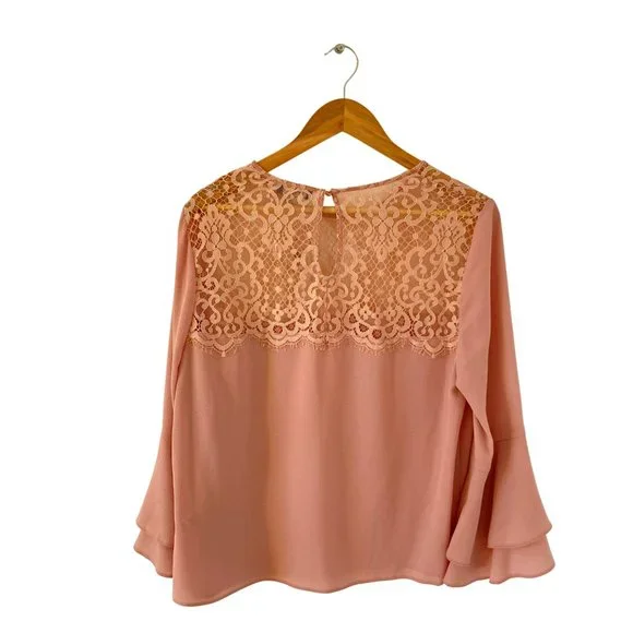 Papaya Women's Dusty Pink With Lace Detailing Long Sleeve Blouse Top Size UK 16 - Picture 2 of 12